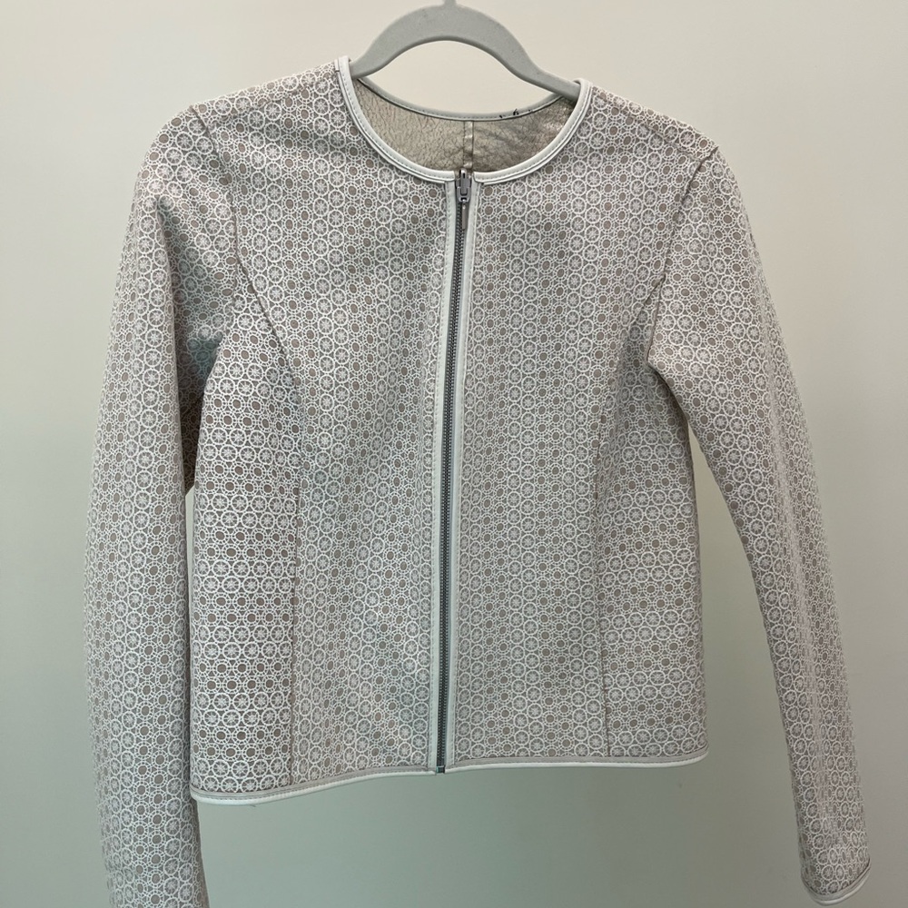 Carlisle Reversible Metallic Champagne Leather & White Floral Embroidered Jacket